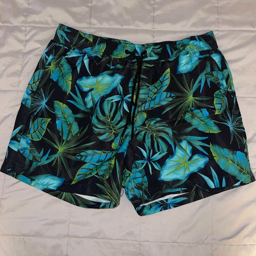 Forever 21 Vibrant Leaf Print Swim Trunks